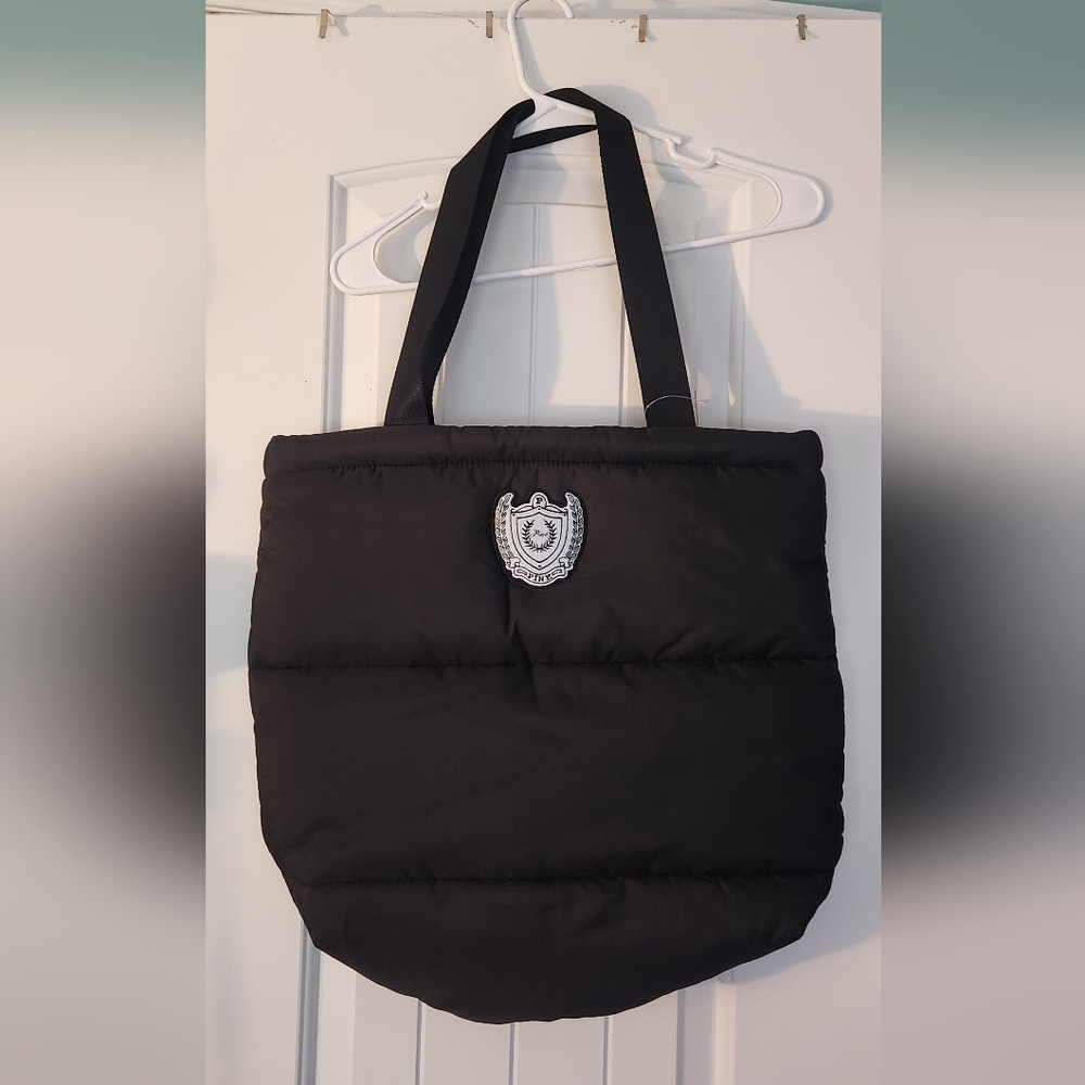 Victoria Secret Pink Black Quilted Tote Bag with Logo